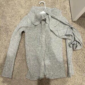 Grey Korean style knit off the shoulder button up top